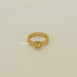 Anel de Coração Cravejado com Zircônia e Textura Canelada Banhado a Ouro 18k
