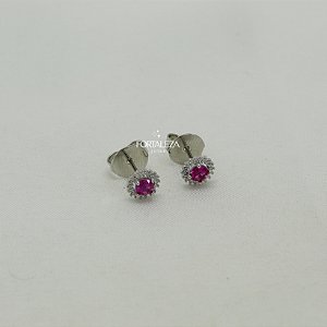 Brinco Circular Borda Cravejada com Zircônia Cristal Banhado a Ouro Branco