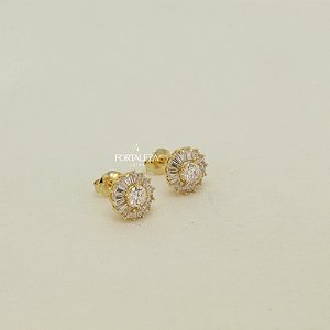Brinco Margarida com Zircônia Citrino Banhado a Ouro 18k