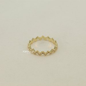 Anel com Design Ziguezague Cravejado Banhado a Ouro 18k