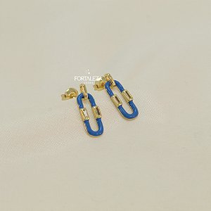 Brinco Corrente Azul Celeste Banhado a Ouro 18k