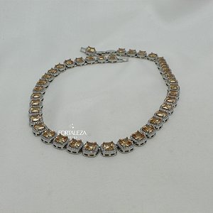 Gargantilha com Zircônia Cristal Laranja Imperial Banhado a Ouro Branco