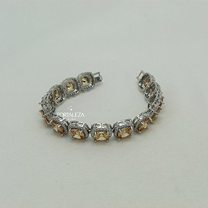 Pulseira Craveja com Zircônia Imperial Laranja Banhado a Ouro Branco