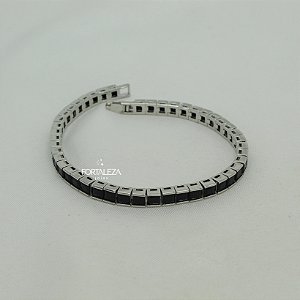 Pulseira Riviera com Zircônia Negras Banhado a Ouro Branco