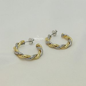 Brinco Argola com Design Trançado em Tons Diferentes Banhado a Ouro 18k
