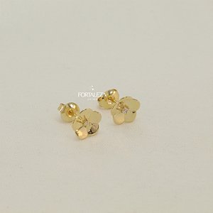 Brinco de Flor com Cravejado Zircônia Banhado a Ouro 18k