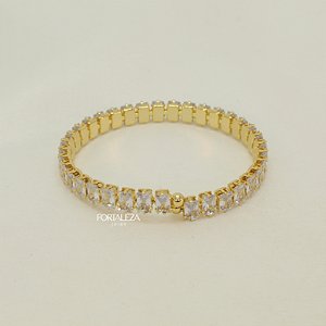 Pulseira Bracelete Aro Rígido Riviera Banhado a Ouro 18k