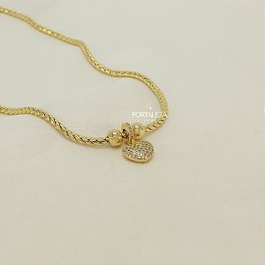 Gargantilha com Pingente de Coração Cravejado com Zircônia Banhado a Ouro 18k