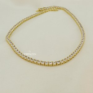 Gargantilha Riviera com Zircônia Cristal Banhado a Ouro 18k