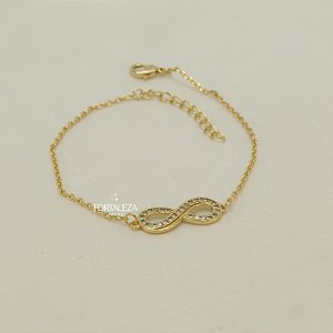 Pulseira Infinito Eterno Cravejado com Zircônia Cristal Banhado a Ouro 18k