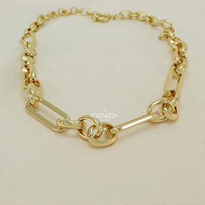 Gargantilha com Elos Retangulares e Ovais Banhado a Ouro 18k