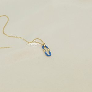 Gargantilha com Pingente Corrente Azul Celeste Banhado a Ouro 18k