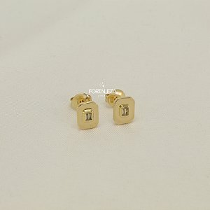 Brinco de Metal Geométrico Octogonal com Zircônia Central Banhado a Ouro 18k