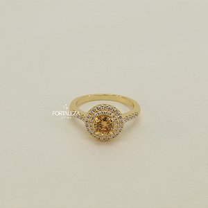 Anel Halo de Zircônia Laranja Imperial  Banhado a Ouro 18k