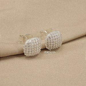 Brinco de Cravação Pavê Banhado a Prata