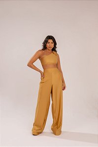 CALÇA PANTALONA COM PREGAS E BOLSO