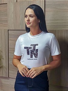 T-Shirt Off White Malha Estampa Localizada - Titanium Jeans