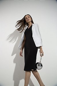 Blazer Tradicional Listrado Off White/Preto -Império