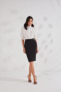 Saia Reta Alafaiataria Preta 62cm - Titanium Jeans