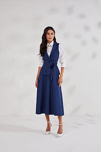 Colete Alongado Risca De Giz Azul Marinho - Titanium Jeans