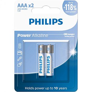 Pilha AAA (Palito) Alcalina 1.5V LR03 Philips - Pack Com 2 Unidades