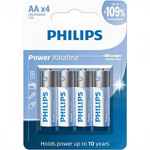 Pilha AA Alcalina 1.5V LR6 Philips - Pack Com 4 Unidades