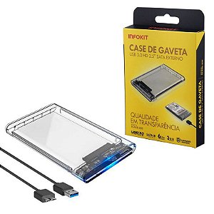 Case Gaveta Transparente Para HD 2.5 Sata Usb 3.0 - Infokit Ecase-300