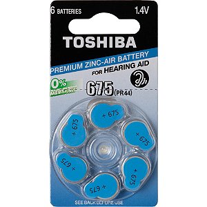 Pilha Para Aparelho Auditivo Toshiba 675, PR44 - 6 Unidades