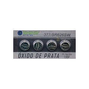 Pilha Bateria 377, SR626SW 1.55V, Bap Energy - Pack Com 4 Unidades