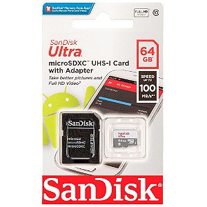 Cartão De Memória Micro SD Sandisk Ultra, Classe 10 - 64GB