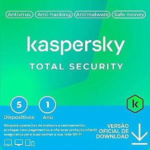 Antivírus Kaspersky Total Security Licença 12 meses, 5 dispositivos - ESD