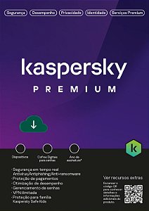 Antivírus Kaspersky Premium - Licença 12 meses, 5 dispositivos