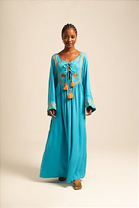 Vestido Anysha bordado turquesa