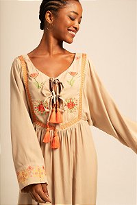 Vestido Anysha bordado caqui