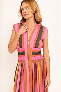 Vestido estampa Maya listras cintura lastex