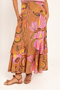 Saia estampa  Maya caramelo floral babados