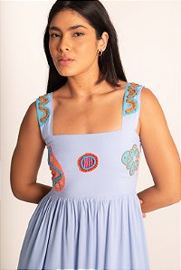 Vestido alças bordado Apoena baby blue