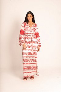 Vestido estampa rendas com mangas