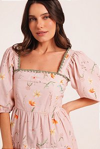 Vestido Emilly Algodão mangas fofas rosé