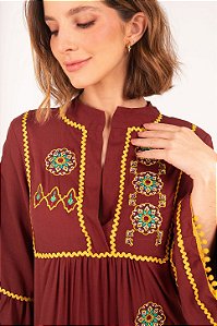 Vestido Istambul bordado vinho