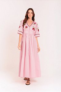 Vestido Malika bordado mangas rosa claro