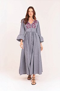 Vestido Adore mangas bordado preto