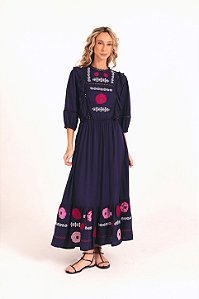 Vestido Maria Clara Ponto de Cruz marinho
