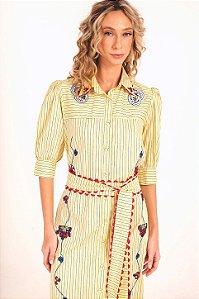 Chemise Giulia listras amarelas bordada