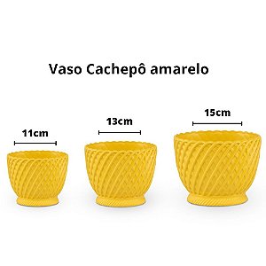 Vaso cachepô plástico amarelo - 13cm