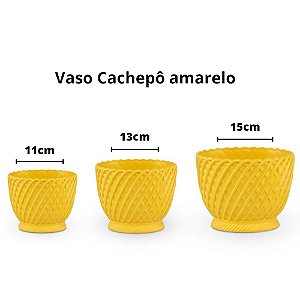 Vaso cachepô plástico amarelo - 15cm