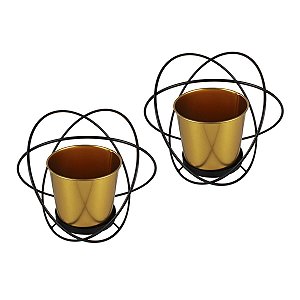 Conjunto Com 2 Vasos Decorativos Dourados e Suporte De Metal Verito (2777)