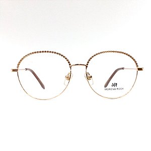 Óculos de Grau Feminino Morena Rosa Redondo Dourado Detalhe 100/RX