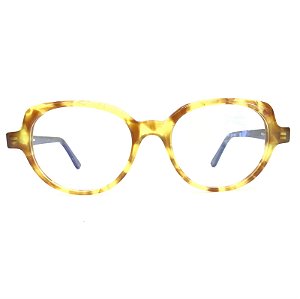 Óculos de Grau Feminino Visage Redondo com Gatinho em Amarelo Tartaruga