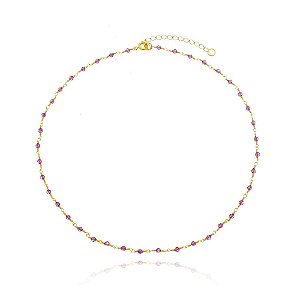 Colar de Pedra Ametista Banhado a Ouro